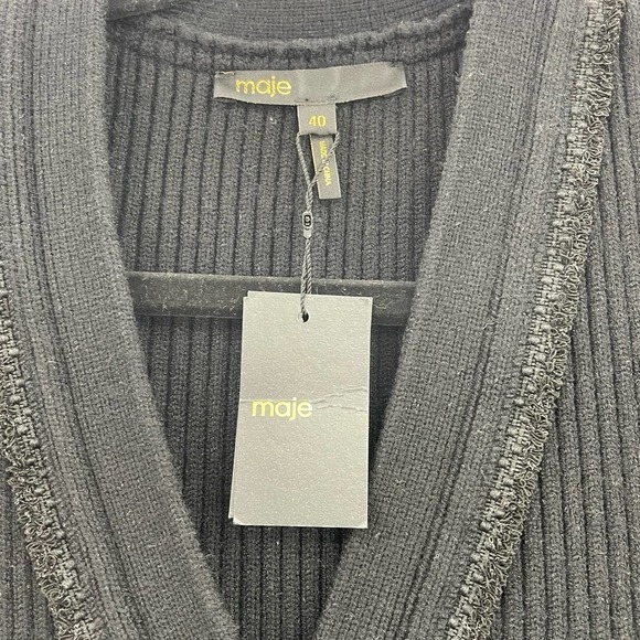 Maje Rimosala Rib-Knit Mini Dress Banded waist Black Size 8 NWT - Picture 8 of 10